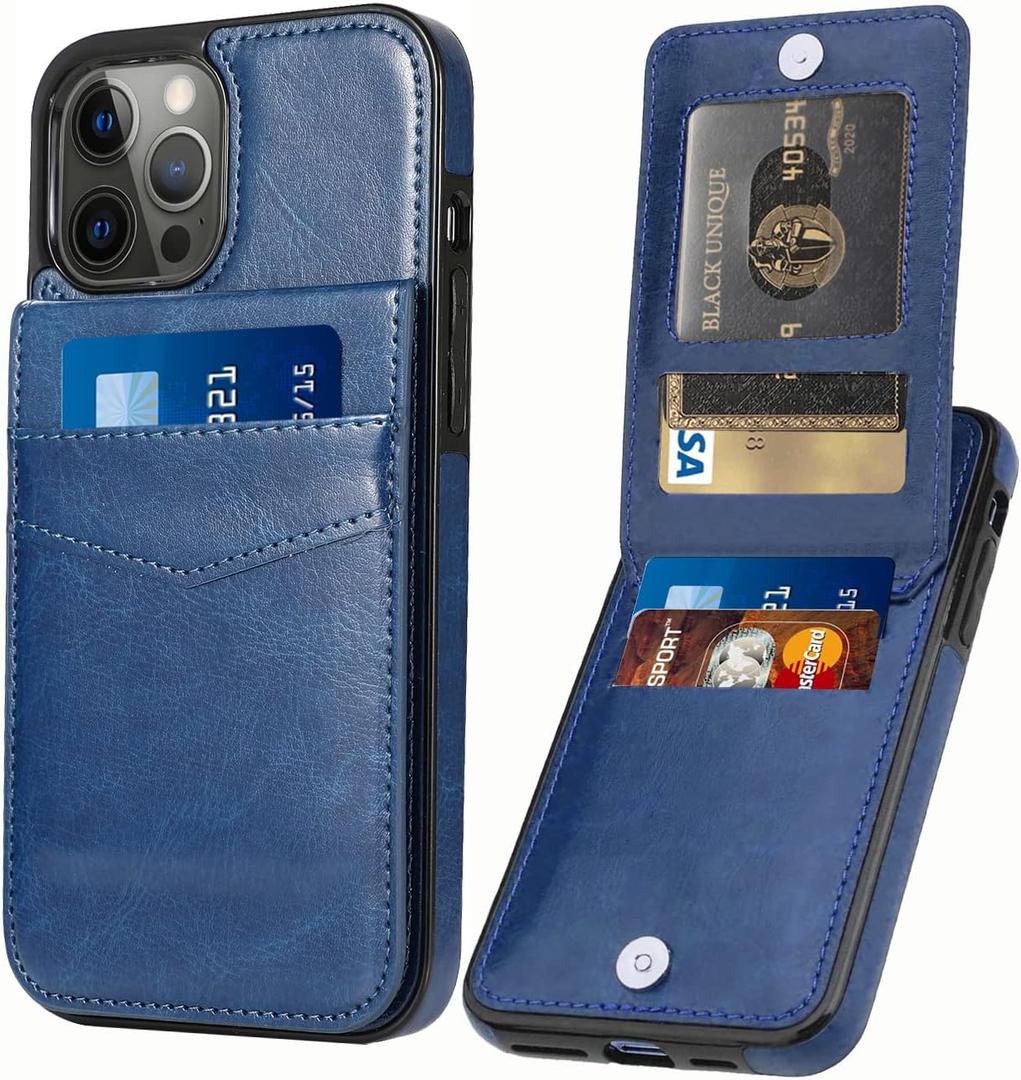 iPhone 14 Pro Wallet Case with Credit Card Holder Case for Women Men PU Leather Wallet Case for iPhone 14 Pro Case 6.1 inch (Blue)