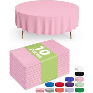 Pureegg Plastic Table Cloth Disposable 10 Pack, 84'' Round Table Cloths, Easter Party, Valentines, Mothers Day Decorations, Tablecloths, Round, Pastel Plastic Cover, Leakproof & Sturdy, Pink