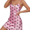 Vrtige Women's Satin Silk Spaghetti Strap Full Slip Nightdress Chemise Sleepwear (Pink, M)