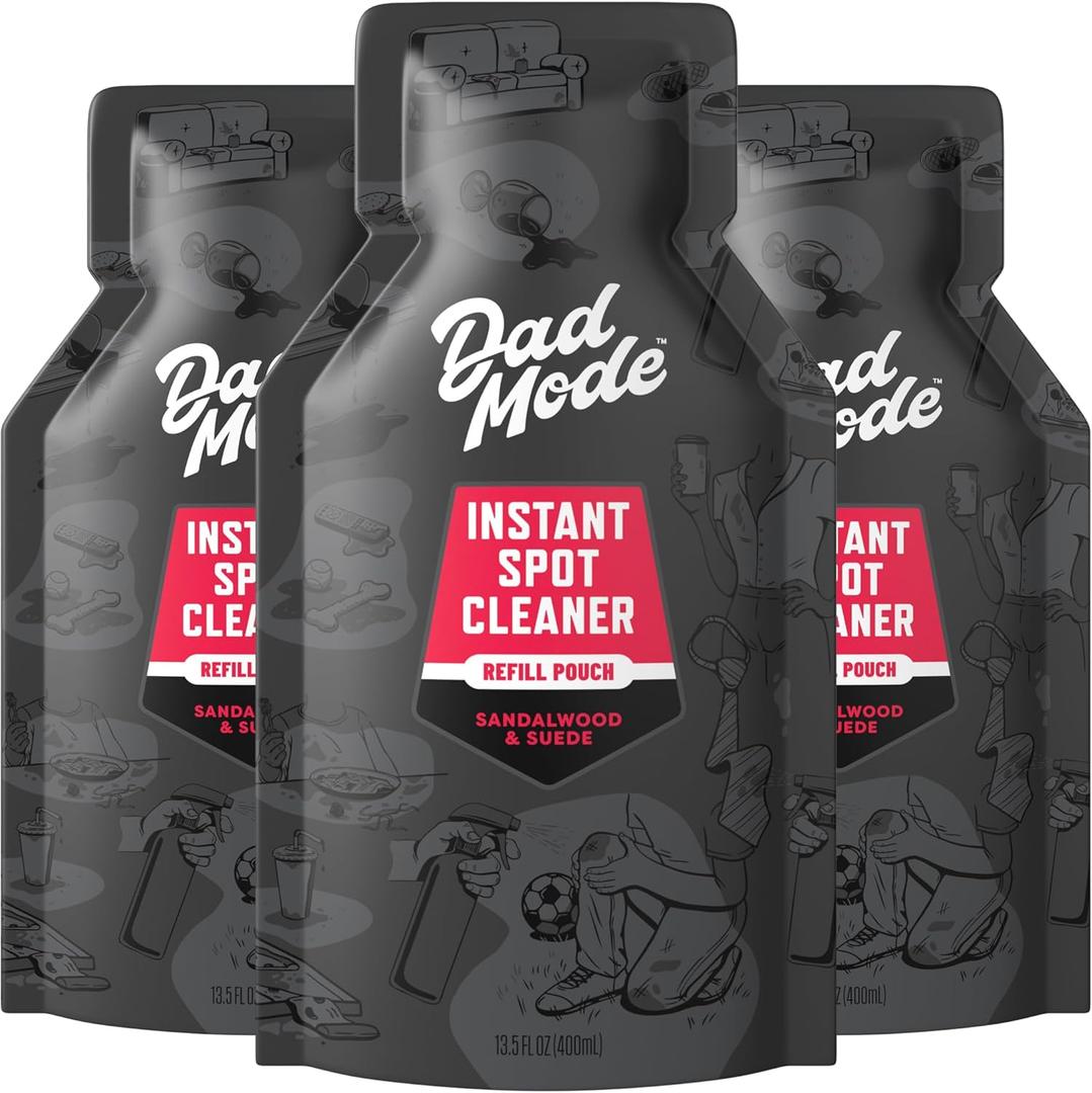 DadMode Instant Fabric Spot Cleaner | 1000 Stain Treatments | Fastest Clothing Spill Remover | 3-Pack Refill | Quick Spray & Wipe | Multi-Surface for Clothes, Carpet & Upholstery | Sandalwood & Suede