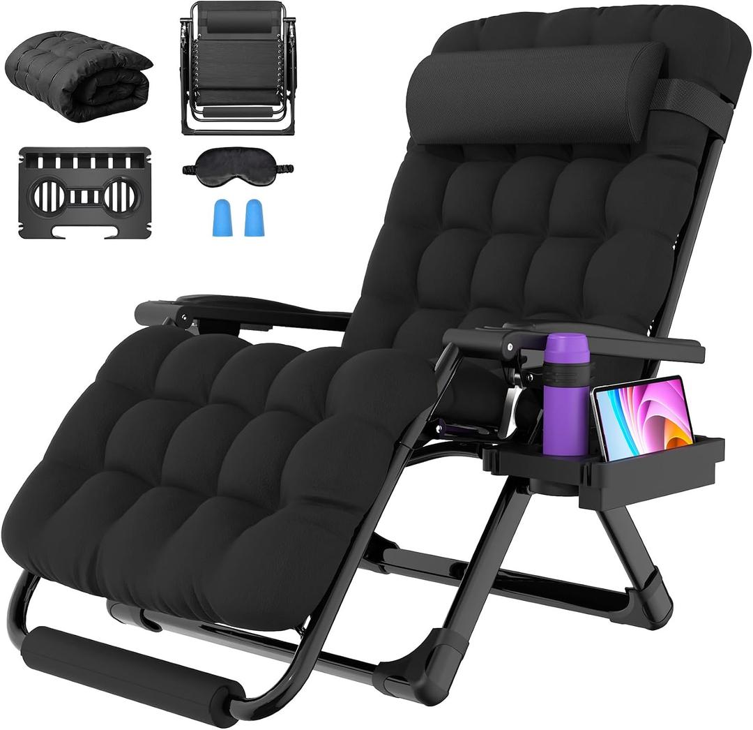 Suteck Oversized Zero Gravity Chair,33In XXL Outdoor Recliner Chair w/Removable Cushion & Headrest, Camping Lounge Chair w/Upgraded Lock & Footrest, Reclining Patio Chairs for Indoor Outdoor,500LBS
