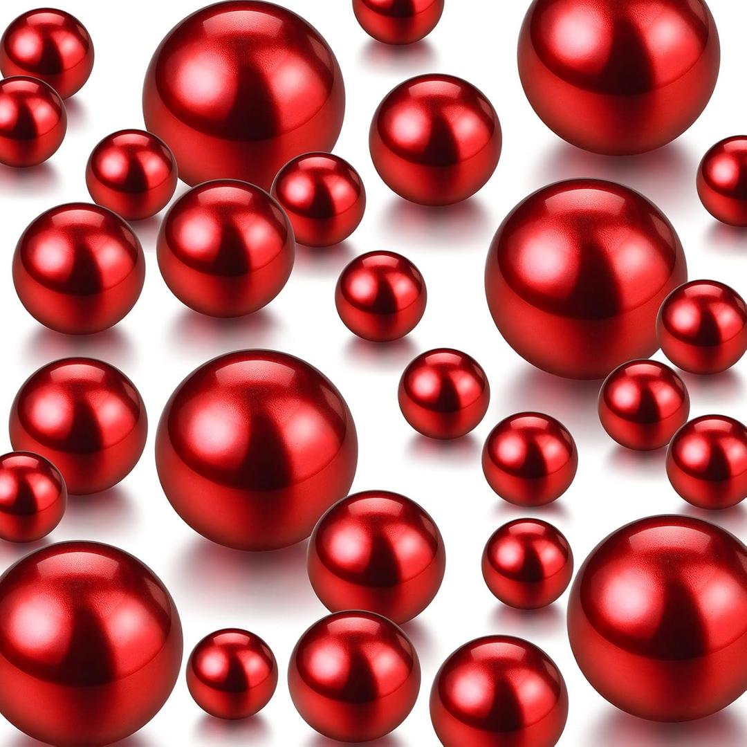 150 Pieces Vase Filler Faux Pearls Vase Makeup Beads No Hole Gloss Bead Mixed Sizes Round Pearl for Home Party Wedding Decor, 8/14/20 mm( Red)