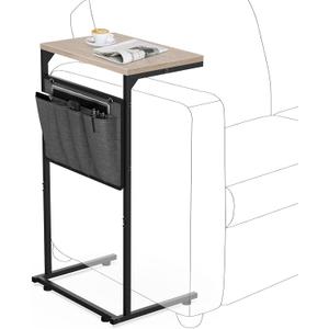 Vantic C Shaped End Table, Small Side Table for Couch and Recliner, Slide Under Sofa Tray Desk with Storage Bag for Living Room and Bedroom, Greige