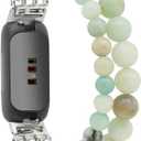 C&L Accessories Bracelets Compatible with Fitbit Inspire 3 Bands for Women Beaded Wristband Adjustable Gemstone Replacement Straps (Amazonite)
