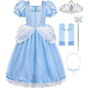 ReliBeauty Princess Costume for Girls Halloween Fairy Fancy Dress for Role Play (8/140, Blue(with Accessories))