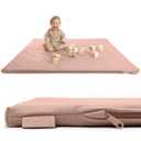 Stylish Vegan Leather Baby Play Mat - Soft, Easy to Clean Floor Mat Creates A Safe Play Area for Your Baby - The Perfect Modern Foam Playmat Fits Nicely with Your Kids Playroom Or Home Decor, Pink