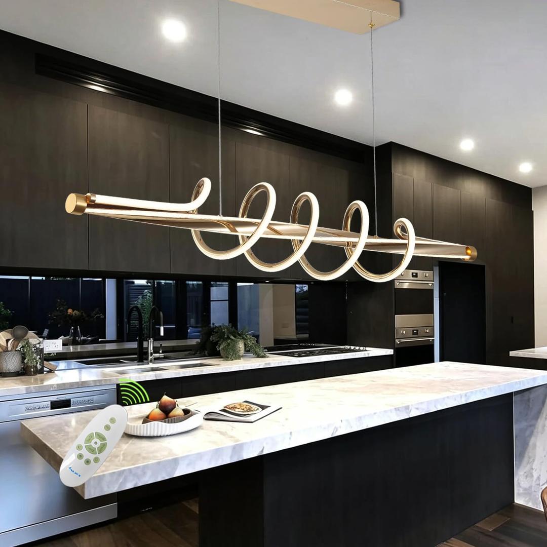 Luxury Led Chandelier,Dimmable Modern Chandelier Led Pendant Light,Gold Dining Room Chandelier Light Fixture for Kitchen Island Lighting with Remote, L39.37in