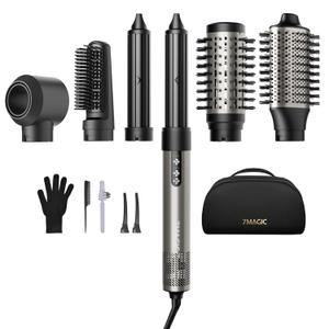 7MAGIC 6 in 1 Multi Hair Styler Dryer Brush, 110,000 RPM High-Speed, Negative Ionic, Fast Drying for Professional Blow Dry, Curling, Volumizing, Straightening and Styling, Silver