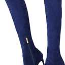 Elisabet Tang Thigh High Boots Over the Knee Boots for Women,Sexy 4.3 inch Stilettos High Heels Boots Stretch Suede Long Pointed Toe Shoes (9, Navy Blue)