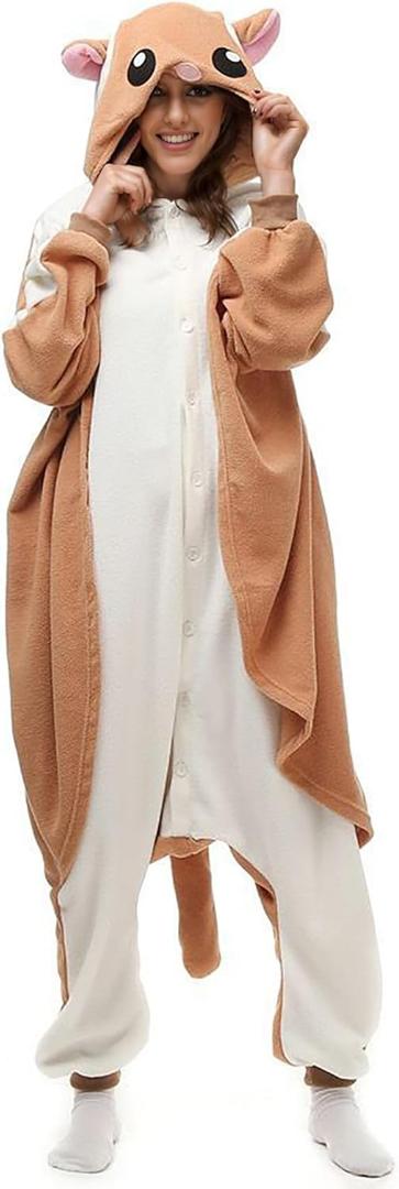 Adult Cosplay Costume Animal Platypus Onesie Unisex Novelty One-Piece Pajamas Sleepwear for Men Women (Medium, Flying Squirrel)