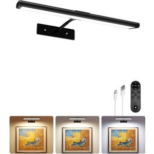 EZVALO Picture Light for Wall, 13'' Black Rechargeable 4800mAh Battery Lights Wireless with IR Remote, Magnetic LED Art Painting Light with 3 Color Temperatures, Display for Gallery, Living Room