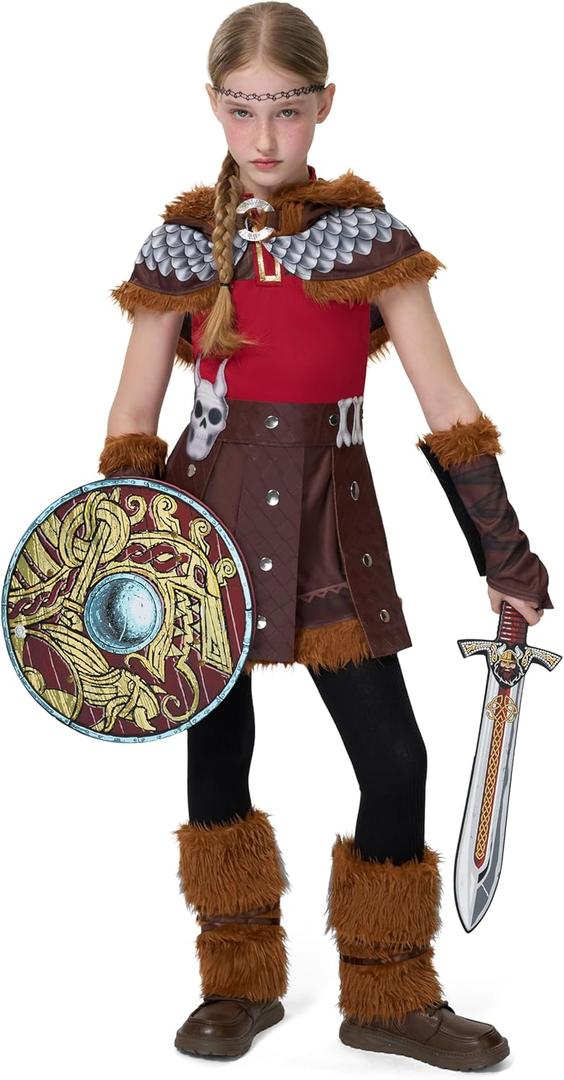 Spooktacular Creations Halloween Child Girl Viking Dragon Trainer Costume, Kids Renaissance Outfit for Holiday Dress Up Party (Small(5-6 yrs))