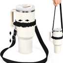 Water Bottle Strap, Silicone Water Bottle Holder with Strap, Adjustable Handle Shoulder Carrier for Stanley (Black)