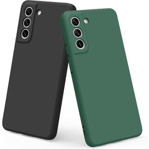 Vanjua [2 Pack] for Samsung Galaxy S21 FE Case, Stylish Liquid Silicone Slim Full-Body Protective Cover for Samsung Galaxy S21 FE 5G 6.4 Inch Phone Case (Black+DarkGreen)