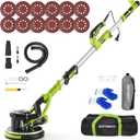 Drywall Sander, Powerful Electric Drywall Sander with Vacuum Dust Collection, 5 Speed 1000-2100 RPM, Popcorn Ceiling Remover, LED Light & 12 Sanding Discs, Extendable Handle (GREEN)