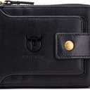 BULLCAPTAIN Genuine Leather Wallet for Men Large Capacity ID Window Card Case with Zip Coin Pocket QB-231 (Black)