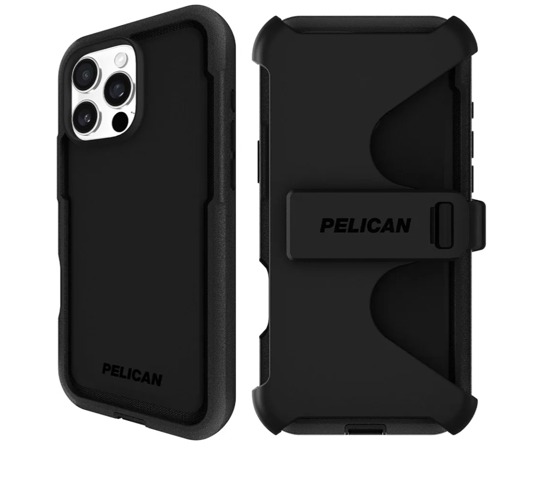 Pelican Voyager iPhone 16 Pro Max Case [Compatible with MagSafe] Rugged Phone Case w/ 18ft Military-Grade Drop Protection - Heavy Duty Phone Cover w/Belt Clip Holster for iPhone 16 Pro Max - Black
