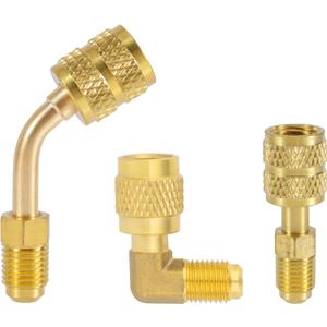 3pcs R410A Adapter for Mini Split System, 5/16" SAE Female to 1/4" SAE Male Flare Charging Vacuum Port Adapter Straight 45& 90 Angle Adapters Fitting for HVAC Air Conditioner Refrigeration