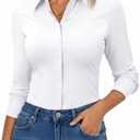Aoudery Button Down Shirts for Women Slim Fit Long Sleeve Stretch Dress Shirts Work Shirt Wrinkle Free Office Blouse Top, M