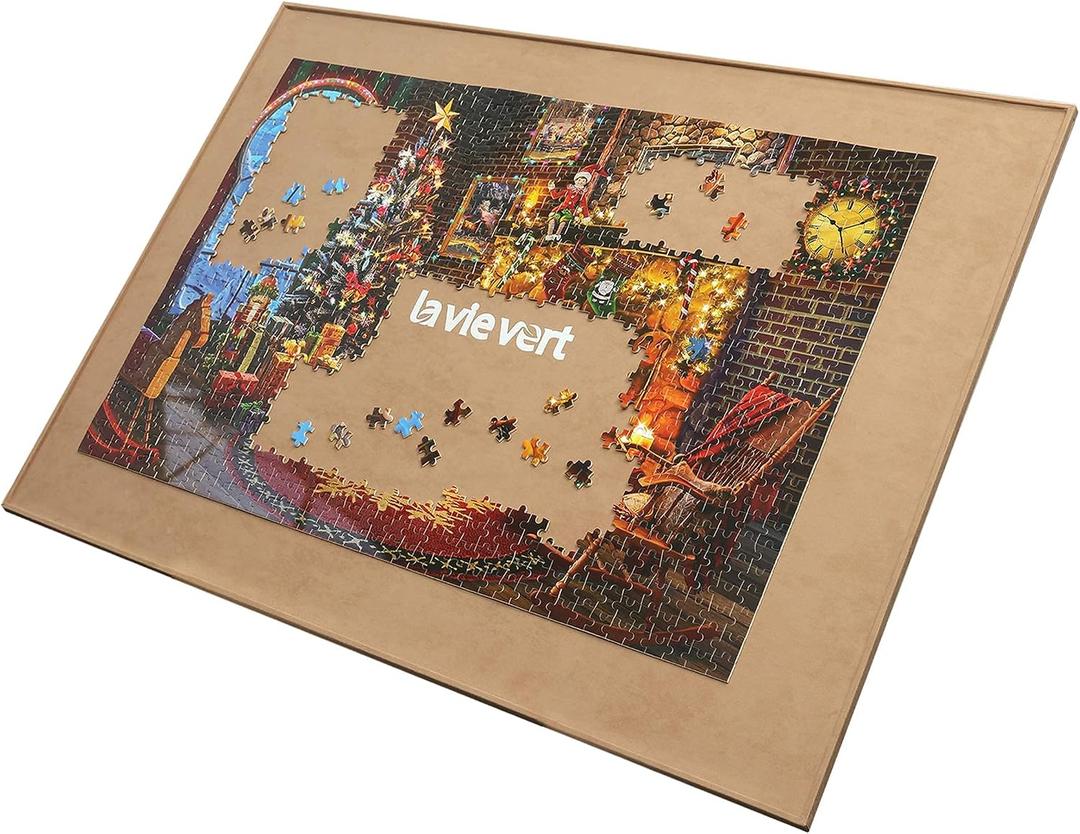 Lavievert Wooden Jigsaw Puzzle Board, Lightweight & Portable Puzzle Plateau Storage Saver with Non-Slip Surface for Games Up to 1500 Pieces - Khaki, 1500pcs