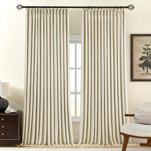Pinch Pleated Curtains 100% Blackout Linen Curtains 108 Inches Long for Bedroom Living Room, Creamy Beige Memory Trained Thermal Insulated Room Darkening Window Drapes with Hooks 2 Panels 40"Wx108"L