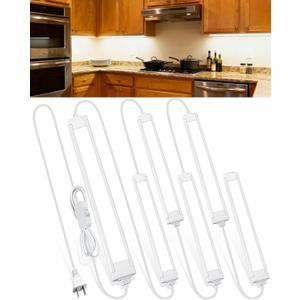 6 Pcs 14-inch Plug-in Under Cabinet Lighting for Kitchen, 6500k Bright White Linkable LED Under Counter Wired Lights for Shelf/Bookshelf/Workbench/Over Sink
