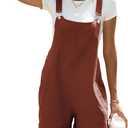Ailoqing Womens Cotton Linen Short Overalls Casual Summer Bib Shortalls Rompers with Pockets (XXL)