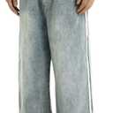 Men's Baggy Vintage Jeans Loose Fit Denim Pants with Stripes on The Side Relaxed Skateboard Denim (S)