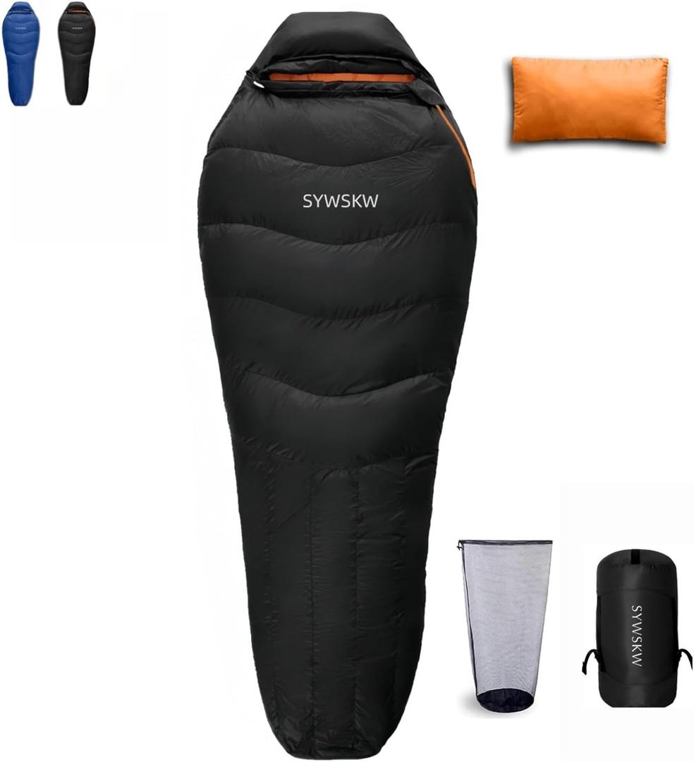 Down Sleeping Bag with Pillow for Backpacking,15 5 0 Wide Down Sleeping Bag (86.6 in x 33.5 in) for Adults,Teens,Youth Camping and Hiking Outdoor with 680FP Duck Down (Black 21)