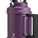 1 Gallon Insulated Water Bottle for Sports: Meoky 128 oz Triple Wall Vacuum Stainless Steel Water Jug - Top and Side Handles, Cold for 48 Hrs, 2-in-1 Straw and Spout Lid, Leak Proof for Hiking (Plum)