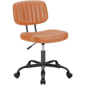 360 Swivel Desk Chair, Upholstered Faux Leather Height Adjustable Taskchair, Armless Computer Chaises with Comfy Low Back for Home, Bedroom, Small Space, Orange (Orange)