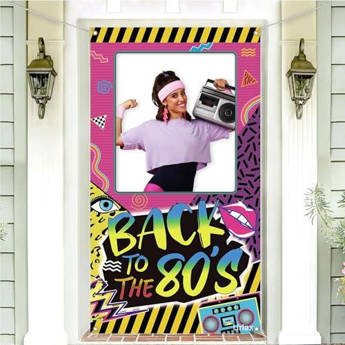 Back to The 80s Photo Booth Props Colorful Retro Party Decorations 1980s Hip Hop Disco Rock Theme Birthday Picture Booth Frame Backdrop for Throwback Party Supplies 35.5 x 71 in