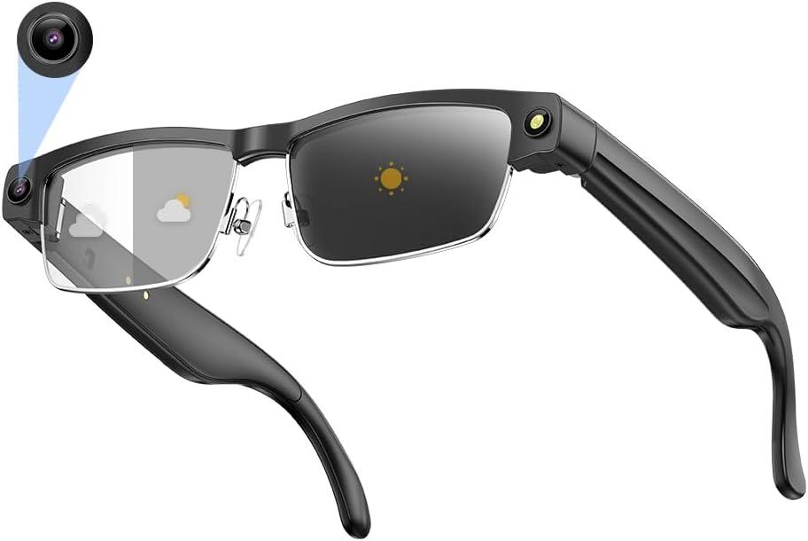 Smart Camera Glasses, Smart Glasses with Camera and Bluetooth 8MP HD Video Recording Anti-Shake 32G Support Chart GPT,WiFi,AI Voice Assistant,Translate,Music (Silver Frame)