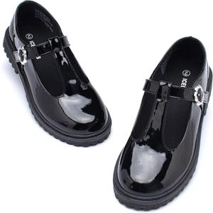 ICEBIRDS Girls School Uniform Shoes Mary Jane Flats,Low Heel Princess Hook and Loop Dress Shoes for School Party Wedding(Toddler/Little/Big Kid) (Black)