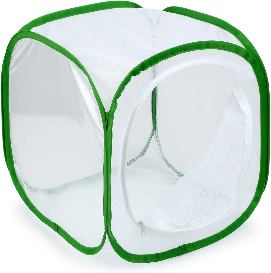 RESTCLOUD Insect and Butterfly Habitat Cage Terrarium Pop-up 12 X 12 X 12 Inches (White With Green)