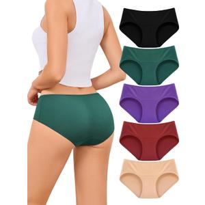 voenxe Women Underwear Cotton Hipster Breathable Bikini Full Coverage Panties Comfortable Low Rise Ladies Briefs 5 Pack (Medium, Vintage)