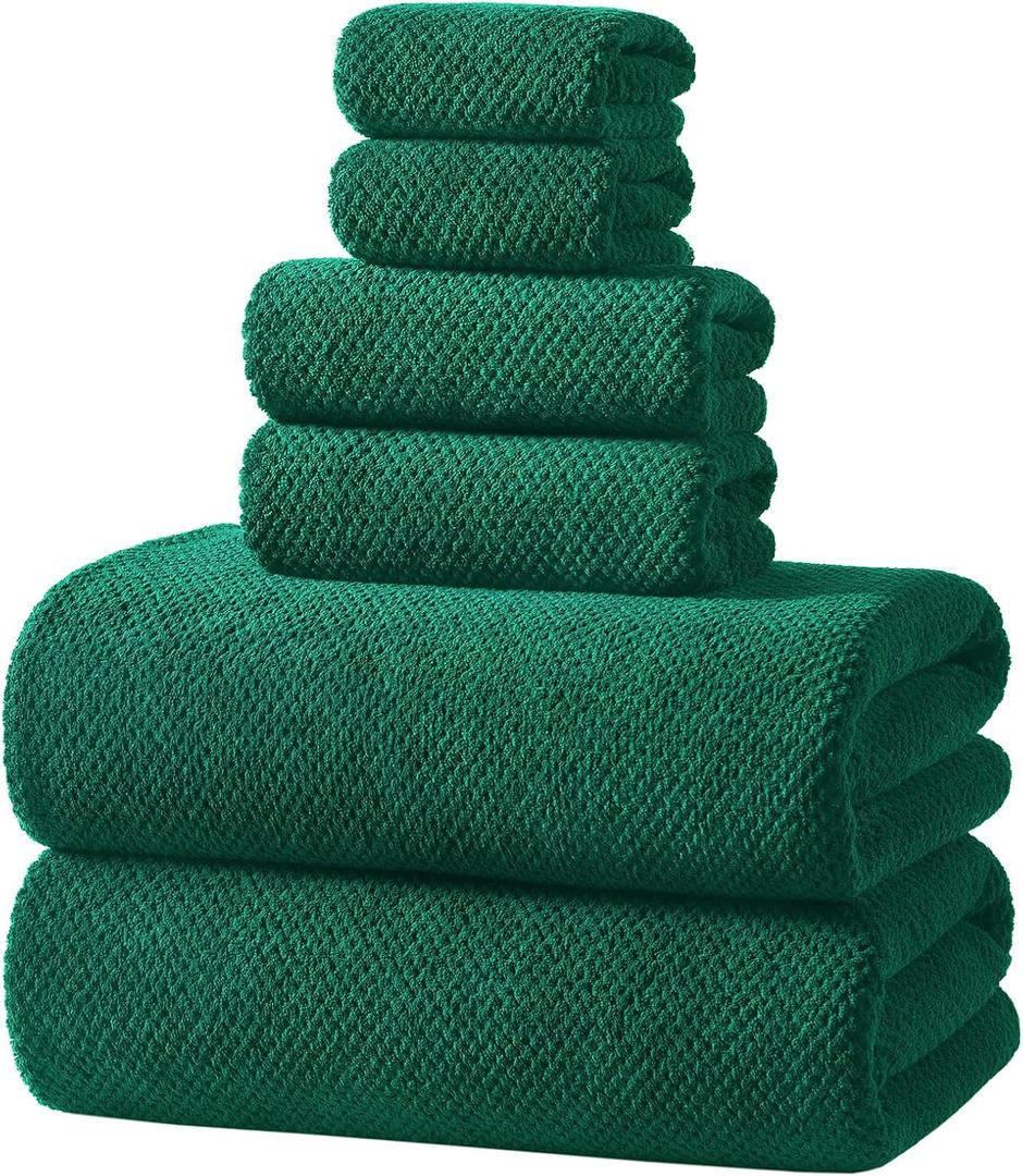 REDKISS Soft 6 Piece Bath Towel Set - 2 Bath Sheets, 2 Hand Towels, 2 Washcloths - Highly Absorbent, Quick Dry, Lightweight Towel Sets Collection, Premium Dark Green Towels for Bathroom, Gym & Spa