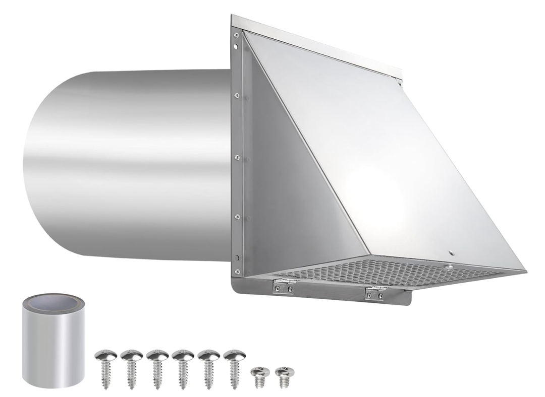 6 Inch Hooded Wall Vent with Screen and Damper,6 Inch Exhaust Vent Cover Cap for Outdoor Kitchen Range Hood Dryer Ventilation,Outside Wall Mount Extractor for House Air Exhaust, Stainless Steel