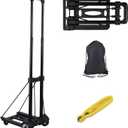 KINJOEK 25kg 55lbs Folding Hand Truck, Solid Construction Utility Cart for Luggage with 2 Oversized Wheels Bonus Bungee Cord, Collapsible, Lightweight and Compact Luggage Dolly Cart for Travel, Black (2 Wheels)