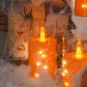 3 x Flameless Flickering 3" x4" 5" 6" Clear Plastic Orange 11-Key Remote Candles with Light Strings, LED Battery Operated Cycle Timer Pack of 3 Candles for Halloween Festival Decor