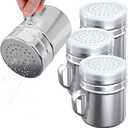 CUSINIUM 10oz Stainless Steel Salt Pepper Dredge Shakers - With Plastic Cap - With Handle - Pack of 4
