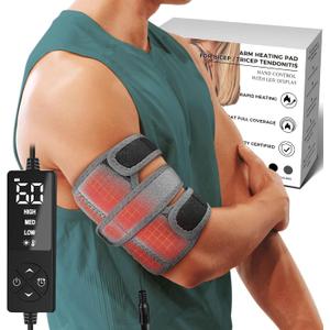CREATRILL Upper Arm Heating Pad Sleeve, Heated Arm Brace for Bicep Tendonitis Muscle Strains, Gray, Large
