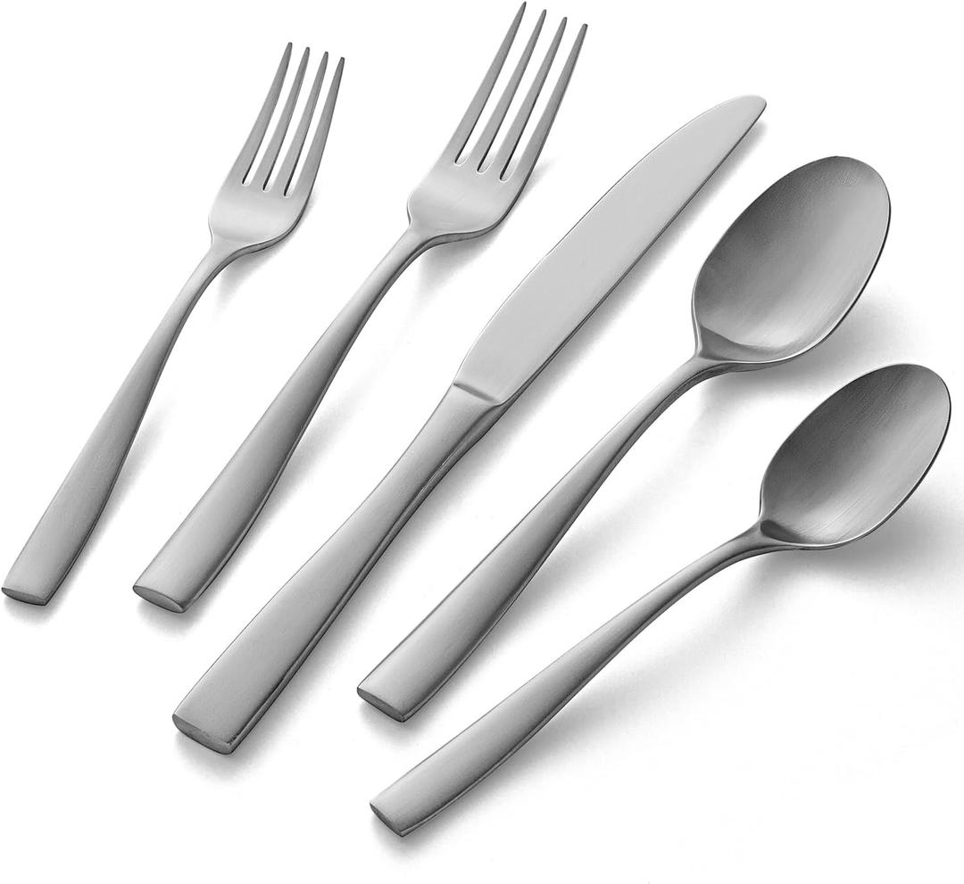 HIKAA 20-Piece Silverware Set Service for 4, Heavy Duty Stainless Steel Flatware Set with Extra Thickness, Matte Satin Cutlery Set Dishwasher Safe