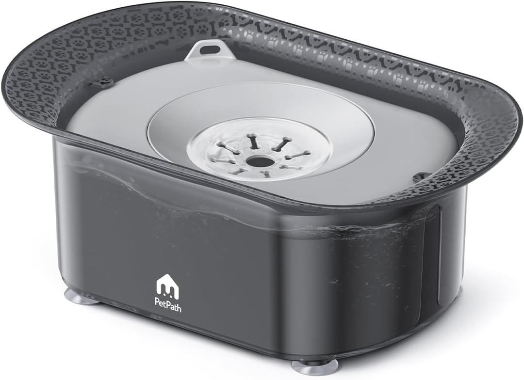 Dog Water Bowl, 2.2L No Spill Water Bowl for Dogs,with Suction Cup Foot Pad Reduce Refill, Anti Splash No Mess Dispenser Dripless Slow Drinking Water Bowl for Sloppy Messy Drinkers (Gray)