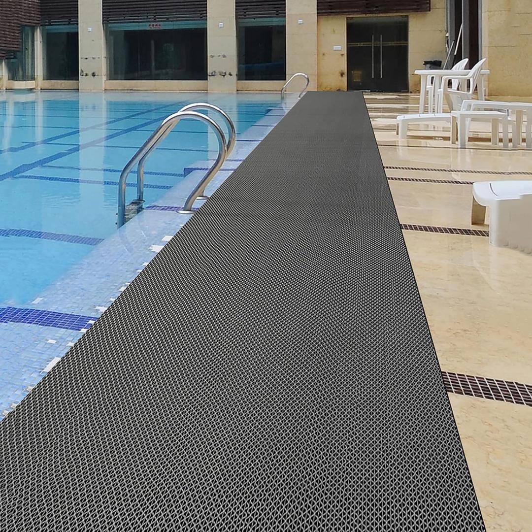Drainage Non Slip Flooring Mats Swimming Pool Bathroom Anti-Fatigue Rubber Matting 3x10 Ft Heavy Duty Commercial Anti Slip Floor Mats for Garage Restaurant Sauna SPA, Gray/Grey,0.93M