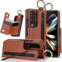 Asuwish Phone Case for Samsung Galaxy Z Fold 4 5G 2022 Wallet Cover with S Pen SPen Slot Credit Card Holder Stand Slim Rugged Mobile Flip Cell Accessories ZFold4 Z4 Fold4 4Z ZFold45G Women Men Brown