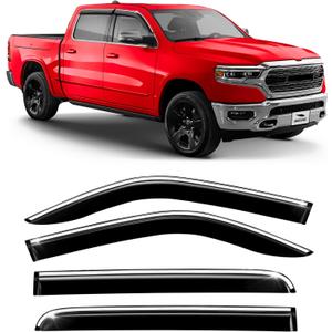 Voron Glass Chrome Trim Tape-on Extra Durable Rain Guards for Dodge Ram 1500 2019-2025 Crew Cab, Window Deflectors, Vent Window Visors, 4 Pieces - 120236