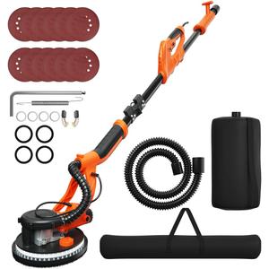 Goplus 750W Drywall Sander, Electric Foldable Sander Machine w/Dust-Free Automatic Vacuum System, 6 Variable Speed 800-1750 RPM, Double-Deck LED Lights, 12 Sanding Disks & Carrying Bag (Foldable)