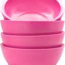 Large Non-Spill Plastic Bowl Set - 28oz Reusable Kitchen Bowls with Concave Inner Lip and Non-Slip Base - For Cereal, Soups, Mixing and Serving - Set of 4 - Pink