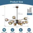 DDLLDESHI 2 Tiered Modern Gold Chandelier Sputnik Ceiling Light Fixture with 12 Globe Glass Bubble Shade Chandeliers for Dining Room Hotel Bar Home Billiard Room (41" Large Black Chandelier), 12 lighting